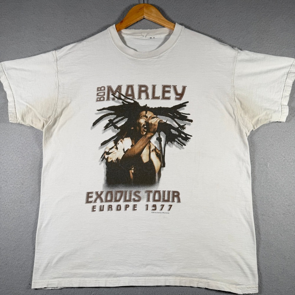 Bob Marley Exodus Tour Europe 1977 Zion Rootswear Graphic Tee Mens‎ Off White L
